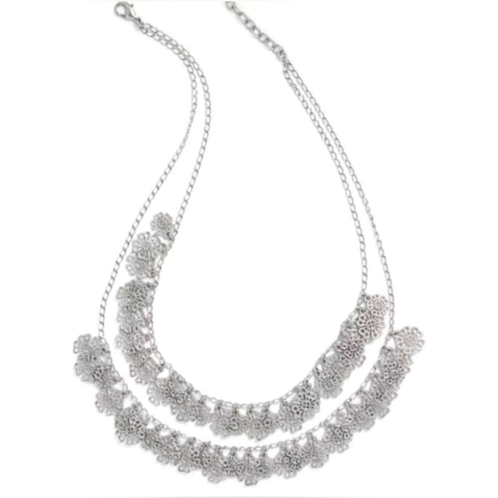 TALBOTS FILIGREE DOUBLE LAYER SILVER NECKLACE NWT NOS